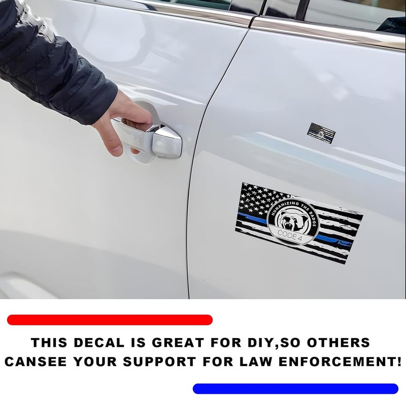 YTFRL 2 PCS Thin Line Sticker Code 4, American Flag Waterproof Vinyl Decal Police Support Bumper Stickers, Reflective Support Law Enforcement Decal for Car Truck Window Laptop (Large+Small) - Image 5